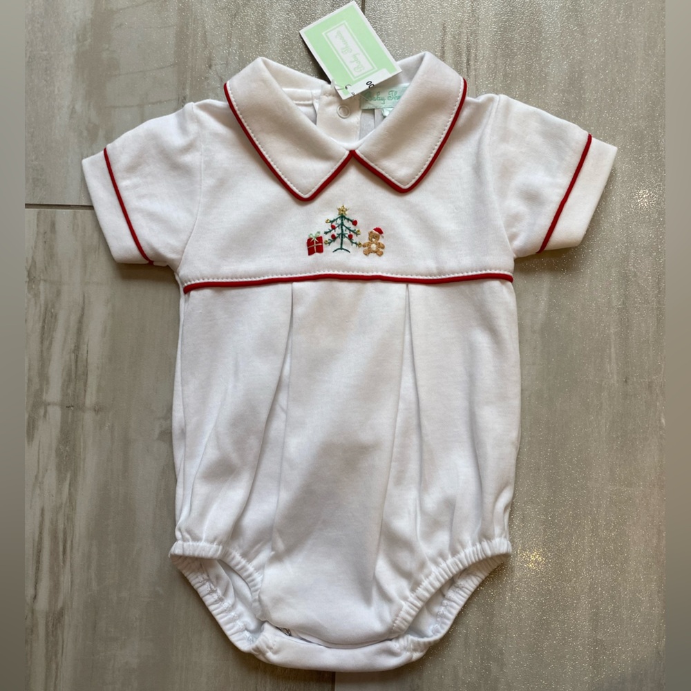NWT Baby Threads White Pima Cotton Christmas Holiday Bubble Romper, boys NB